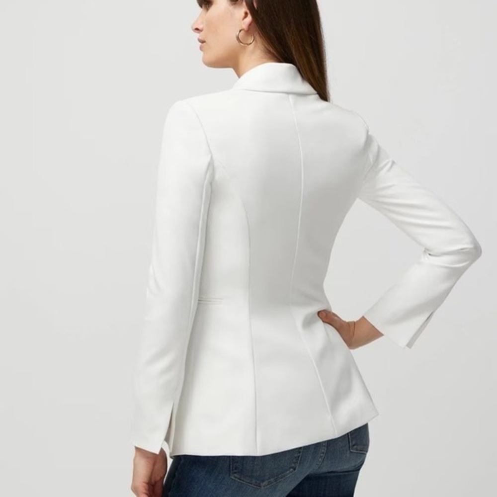 WHITE HOUSE BLACK MARKET ECRU METAL TAB BUTTON STUDIO BLAZER JACKET SZ 12 - Picture 5 of 14